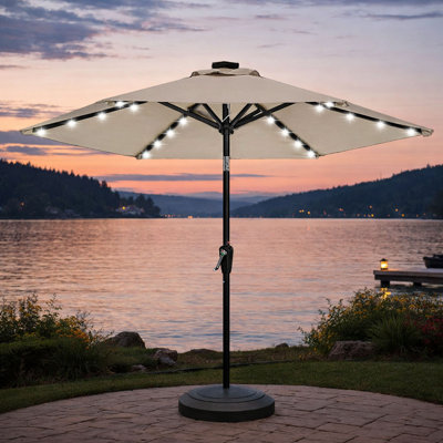 7.5 FT Solar Led Patio Market Umbrella with Push Button Tilt and Crank System
