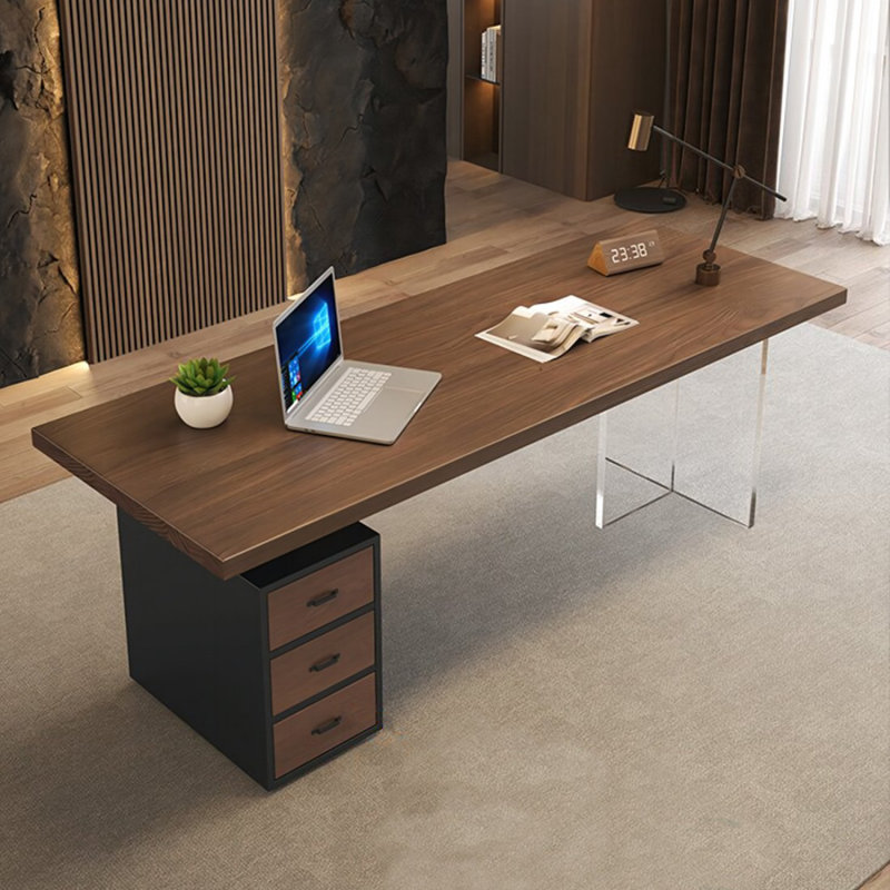 Bureau de direction rectangulaire à 3 tiroirs en bois massif brun noisette, H 29,53 po x l 62,99 po x P 27,56 po
