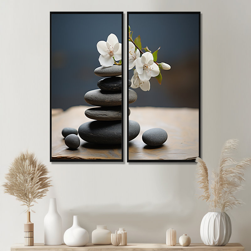 Art mural moderne sur toile Zen, H 32 po x l 32 po, Noir, Cadre flottant