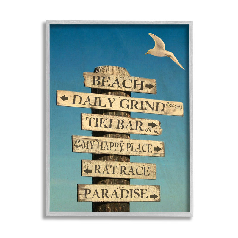 Impression amusante «Beach Instructions», encadrée sur bois par Graffi * Tee Studios, impression, Estampe numérique Farmhouse