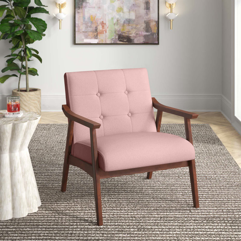 Banassak 28.5" Wide Fabric Tufted Armchair With Solid Wood Frame, Pearl Pink Fabric