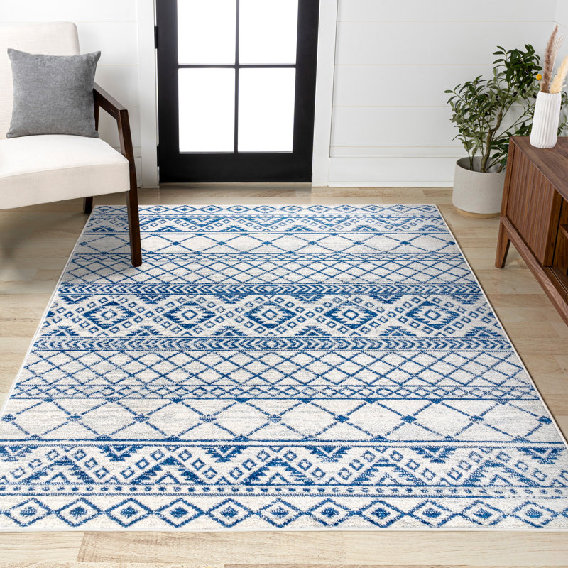 Tybalt Moroccan HYPE Boho Vintage Tribal Cream/Blue Rug, Rectangle 3' x 5'