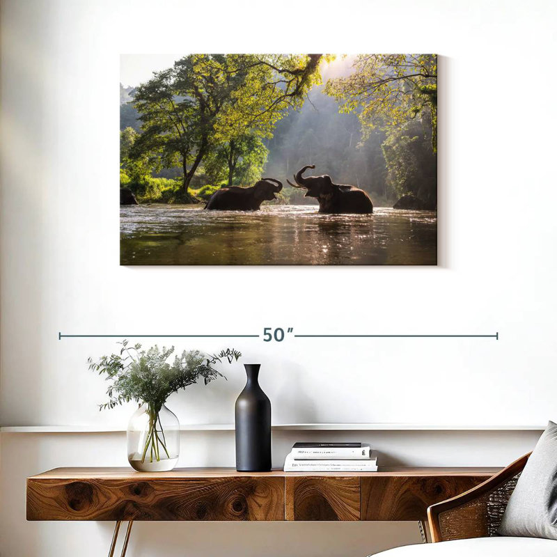 Brampt River Splashing Elephants, 24" H x 36" W
