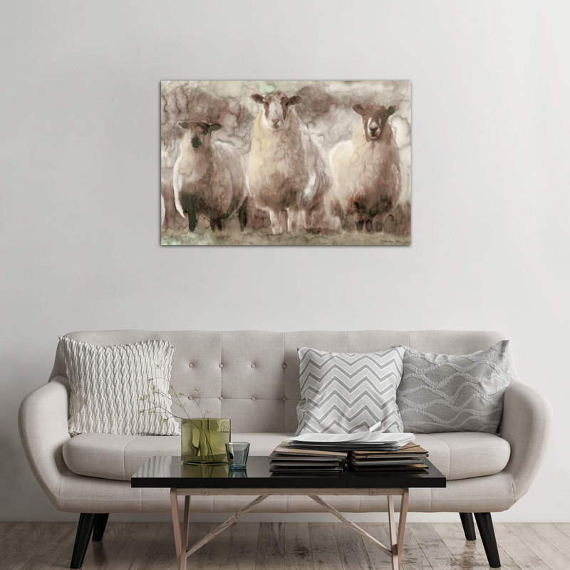 Trois moutons - reproduction d'art, Toile tendue, H 32 po x l 48 po x 1,5 po