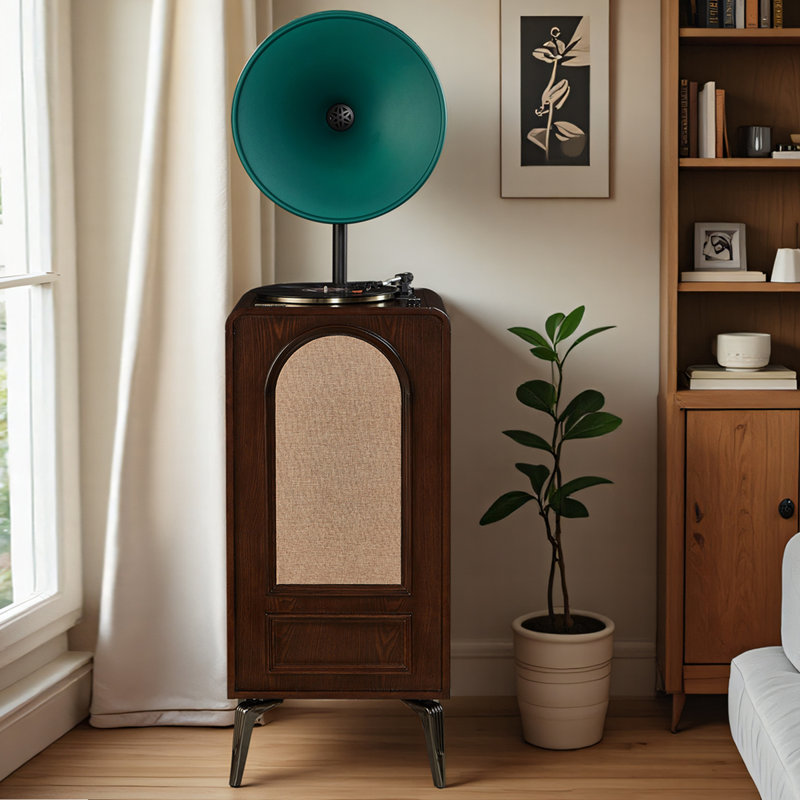 Nut-brown+Green Rectangular Solid Wood+Copper Media Players
