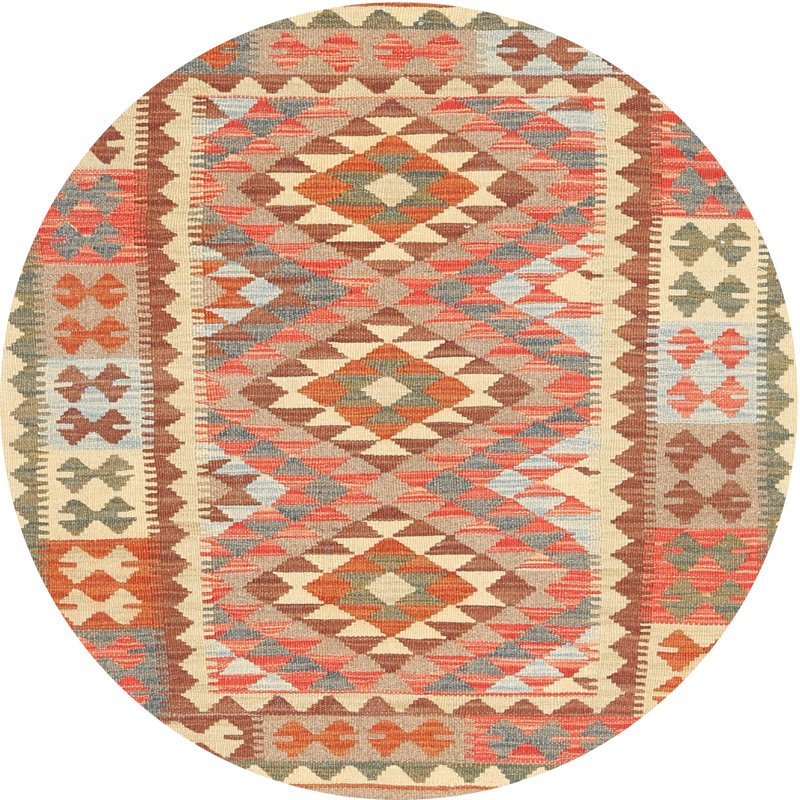 Tapis contemporain orange / rouge, Rond 5 pi