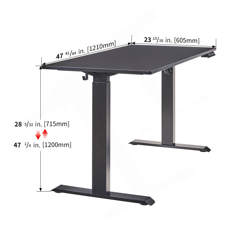 Bureau électrique debout, bureau à hauteur ajustable, bureau assis-debout 24 po x 48 po, cadre noir / plateau noir