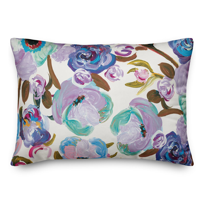 Painted Florals 11 Outdoor Rectangular Pillow Cover & Insert, Purple
