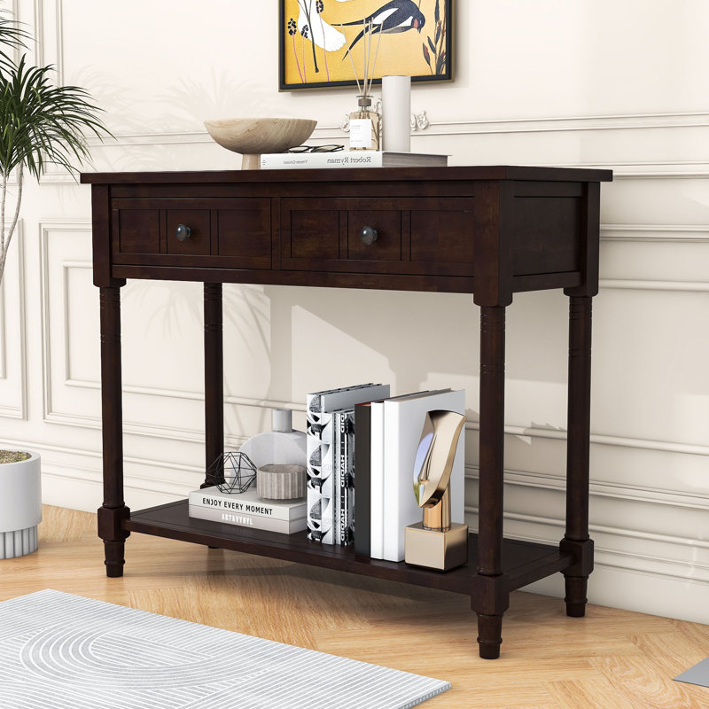 Charmie Wooden Console Table with Two Drawers and Open Shelf for Living Room, Espresso