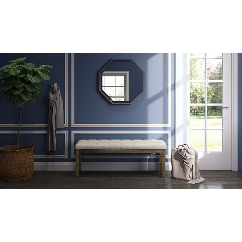 Waverly 48"W Transitional Tufted Ottoman Bench with Carved Legs, Natural