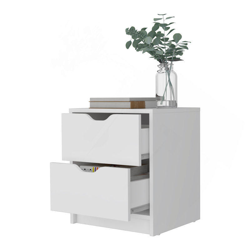 White 2-Drawer Nightstand, White