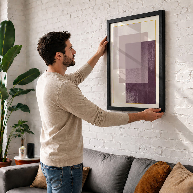 Layered Geometry Minimalist - Framed Print, A3 - 42.0 x 29.7 cm, Walnut