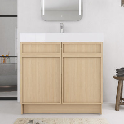 Meuble-lavabo autoportant 36 po avec comptoir en résine blanche et 2 portes d'armoire à fermeture en douceur