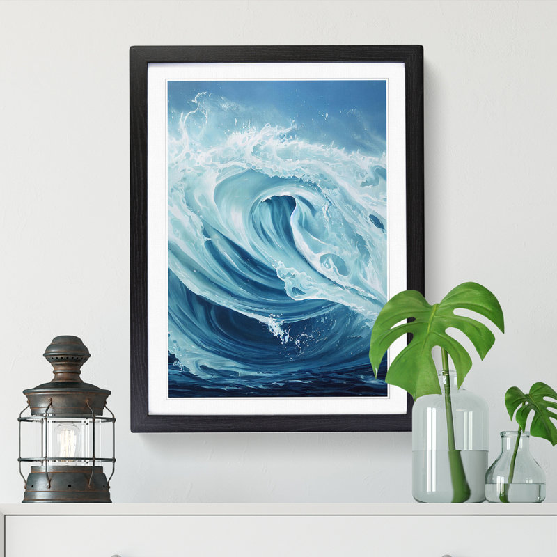 Seascape Ocean Pouring - Single Picture Frame Painting, Black, 64cm H x 46cm W x 2cm D