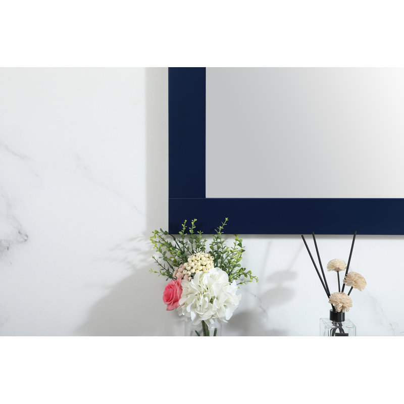 Rosenow Wood Flat Wall Mirror, Blue, 36'' H x 60'' W