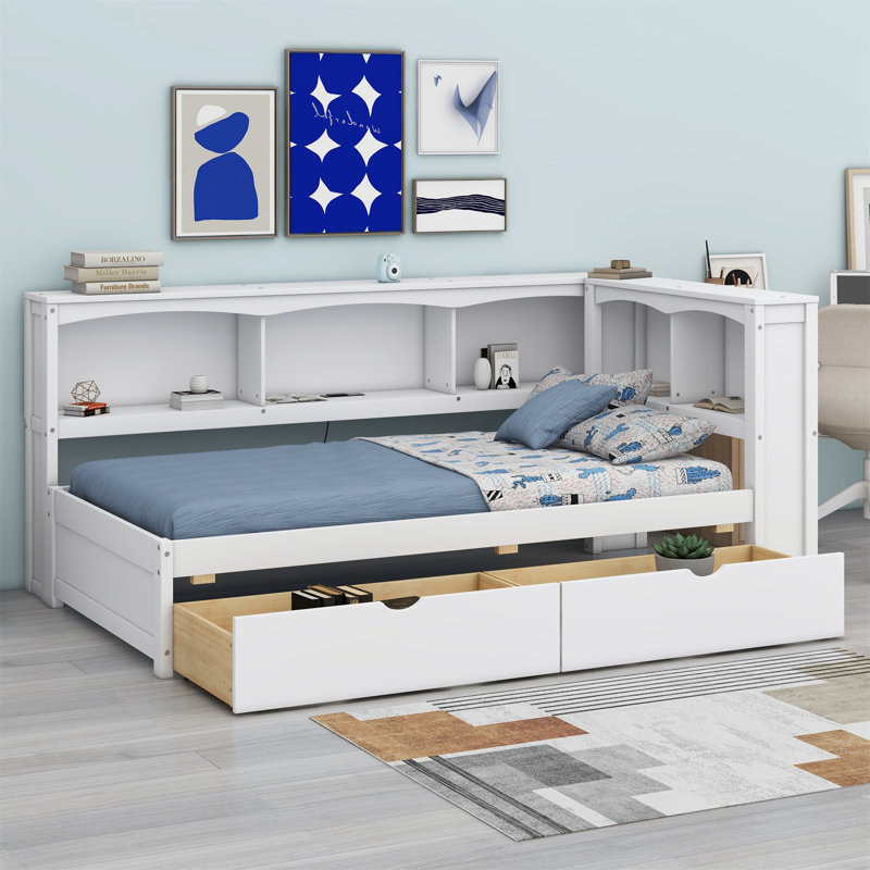 Daybed With Two Storage Drawers, Storage Cabinets And USB Ports, White
