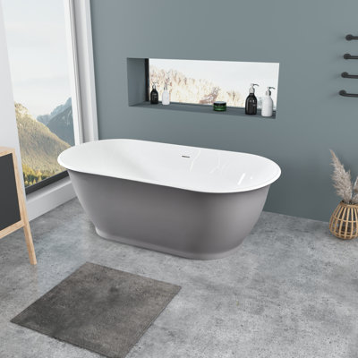 Baignoire autoportante, baignoire en acrylique, conception elliptique avec drain chromé et trop-plein pour les salles de bain contemporaines