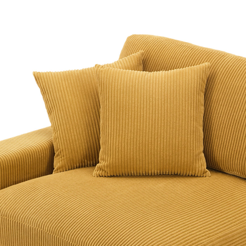3 - Piece Upholstered Orange Corduroy Modular Sectional Sofa with Pillow Back and Removable Ottoman, Orange Corduroy
