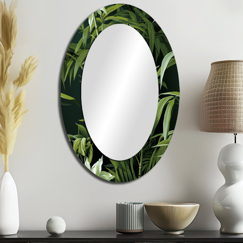 Bamboo Elegance Motif tropical - Miroir décoratif floral ovale sur métal, H 36 po x l 24 po