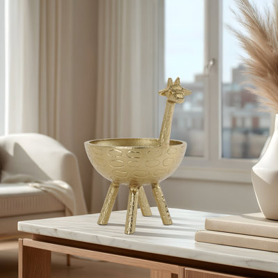 Savanna 7.5" Tall Gold Giraffe Decorative Bowl & Sculpture