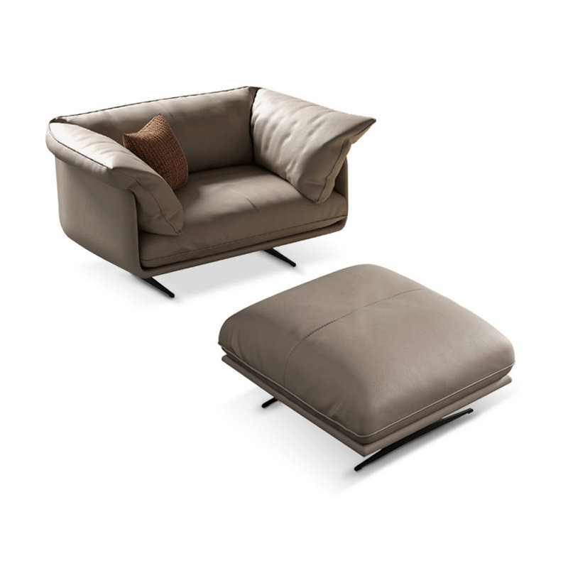 Chaise avec accoudoirs avec repose-pieds en cuir véritable kaki