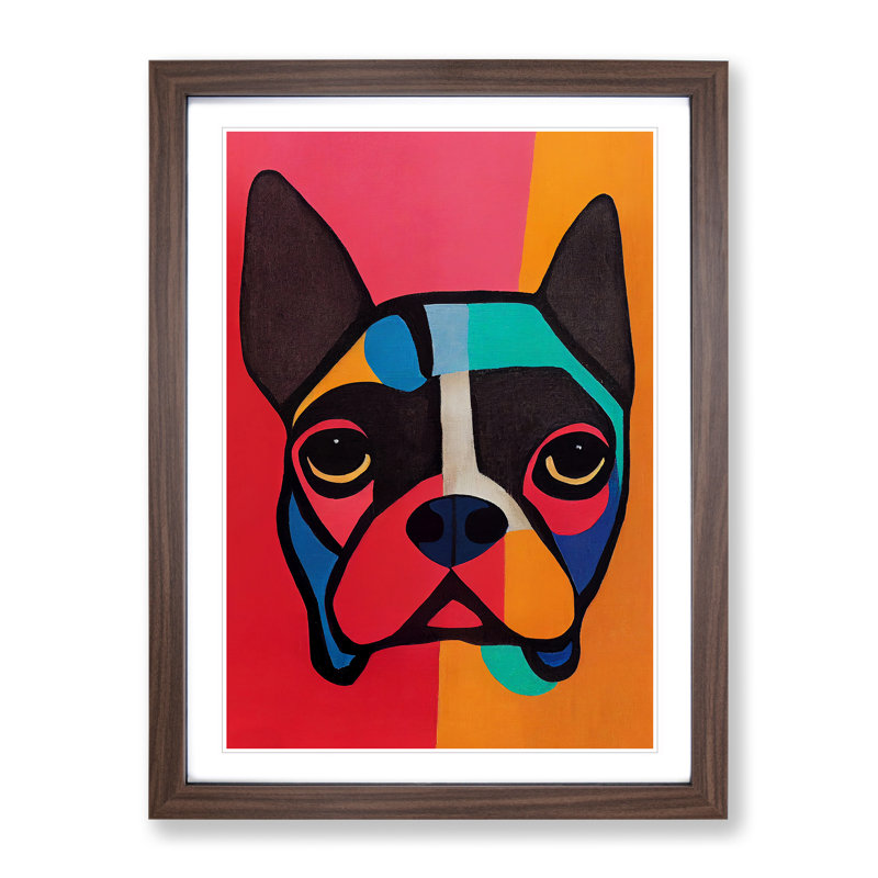 Pug Dog Abstract - Wall Art, 34cm H x 25cm W, Walnut Framed