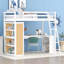 Lit mezzanine simple avec échelle, tablettes et bureau