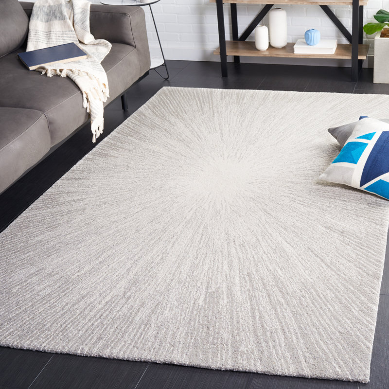 Hanayo Hand Tufted Wool/Cotton Rug in Silver/Ivory, Rectangle 5' x 8'