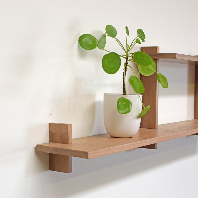 Ensemble de 2 tablettes décoratives en bois massif noyer, Brun pâle, H 15 po x l 50 po x P 7 po