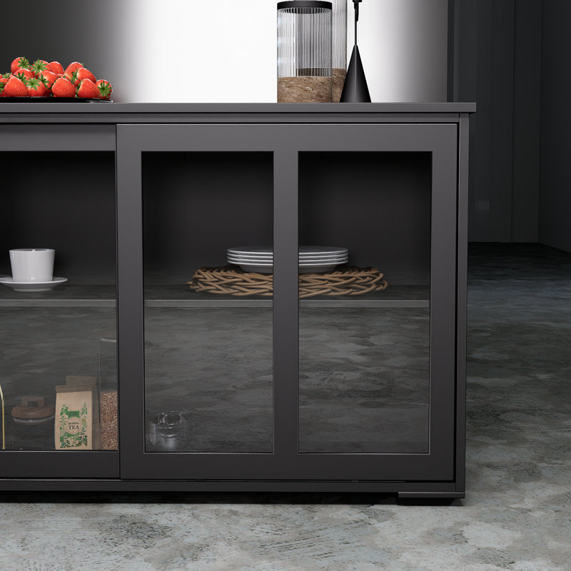 Black Kitchen Cabinets With Glass Doors, Black