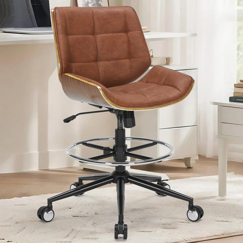 Ergonomic Drafting Office Chair - Adjustable Height & Footrest Ring, Swivel Stool For Standing Desk, Counter Height Desk & Drawing