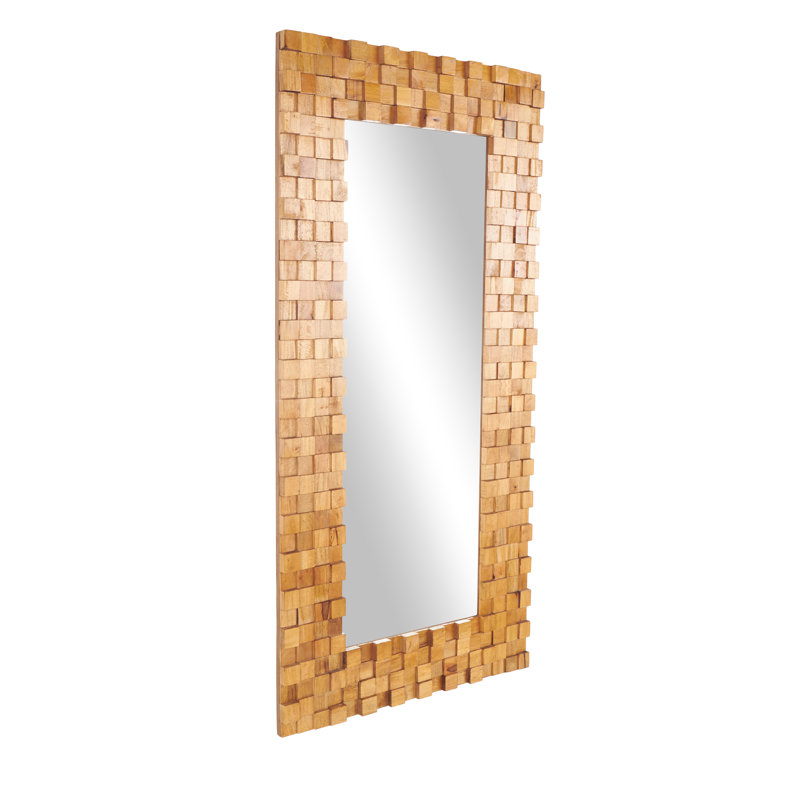 Corma Handmade Dimensional Square Mosaic Geometric Floor Mirror with Natural Wood Grain Pattern