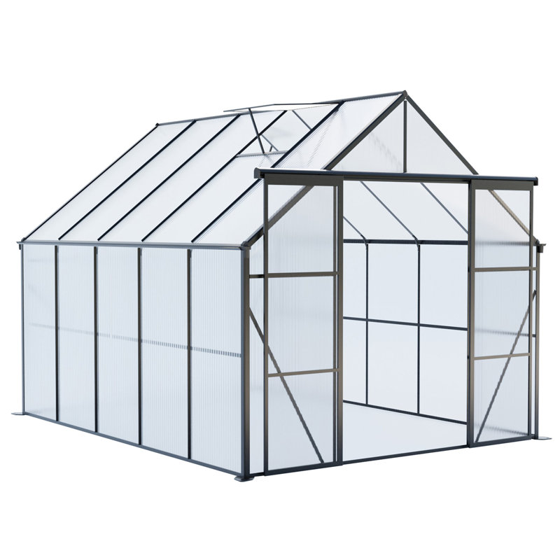 8X10ft Double Door Polycarbonate Greenhouse Raised Base And Anchor Aluminum Heavy Duty Walk-In Greenhouses, Green