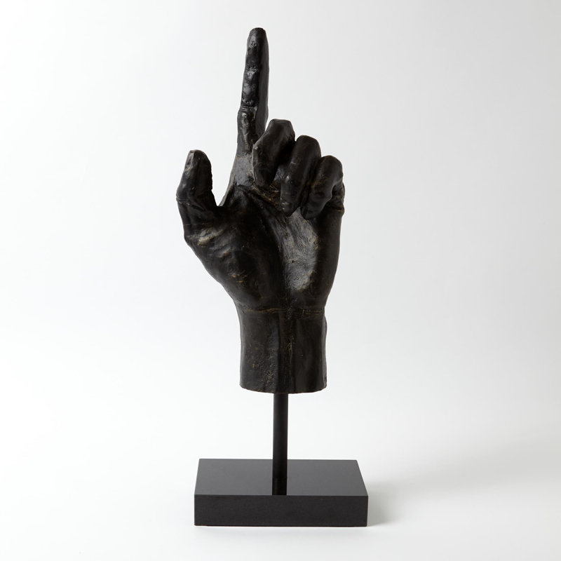 Antique Bronze Metal Hand Sculpture with Black Base