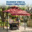 8x5 ft Grill Gazebo with 7x3 ft Adjustable Awning, 2-Tier BBQ Canopy with Shelves, Hooks & LED Lights for Backyard Garden Poolside, Claret Red-126185655