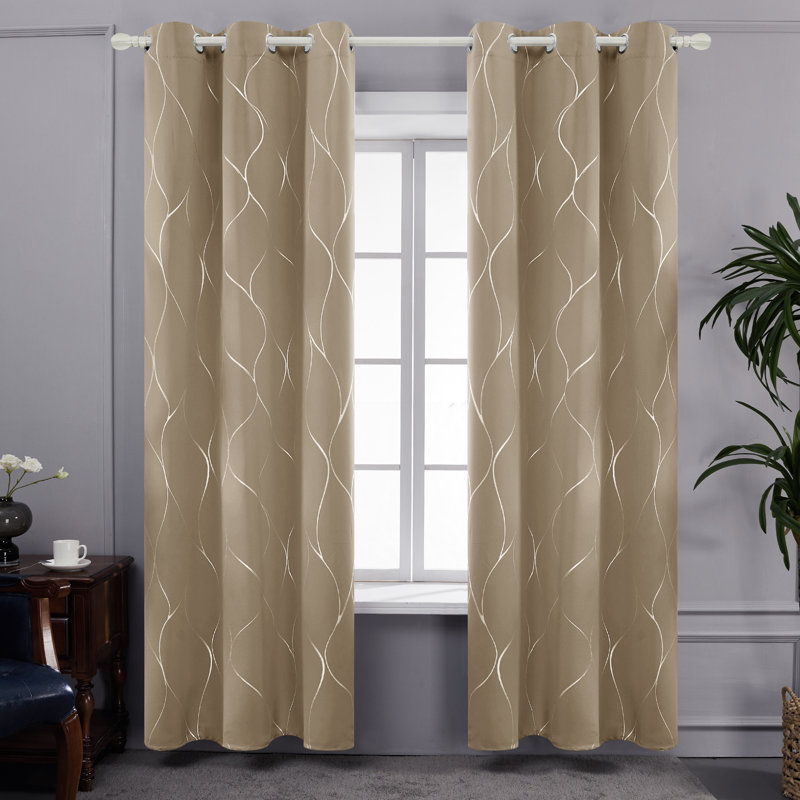 Kellda Thermal Room Darkening Polyester Curtain Panels, 42" W x 84" L, Khaki