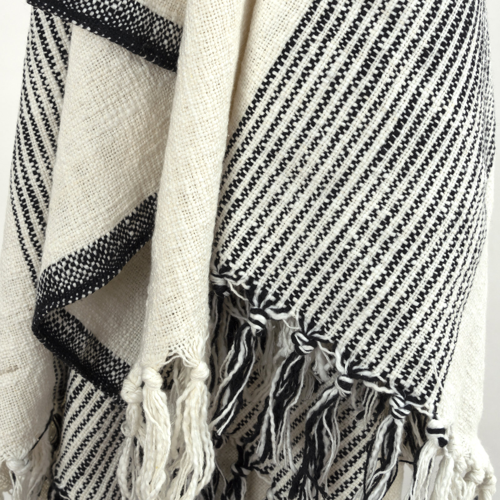 Hopkins Cotton Throw Blanket, Ivory/Black