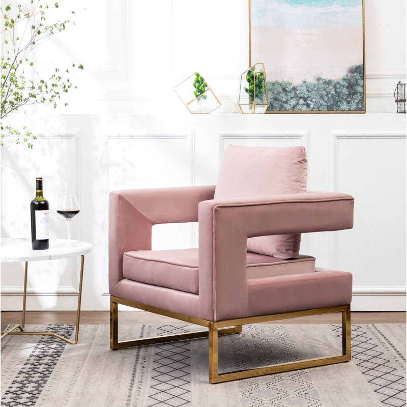 Chaise d'appoint Huron Glamour en velours rose avec découpe et structure de fauteuil, Rose