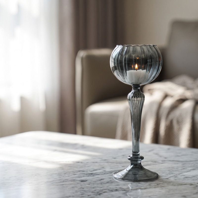 Chandelier en fer de style européen, chandelier en verre gris, objet de décoration intérieure, accessoire pour séance photo de mariage, lampe de table pour souper aux chandelles