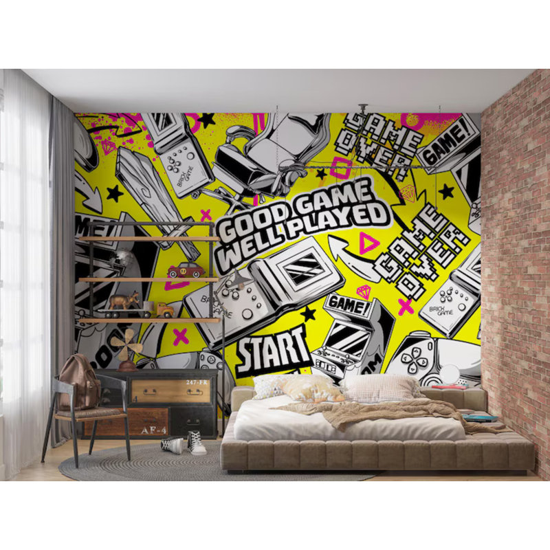 Papier peint console de jeu Gaming Graffiti, L 108 po x l 96 po