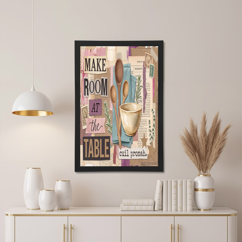 «Make Room At The Table» avec des cuillères en bois et un bol, art mural sur toile, H 18 po x l 24 po