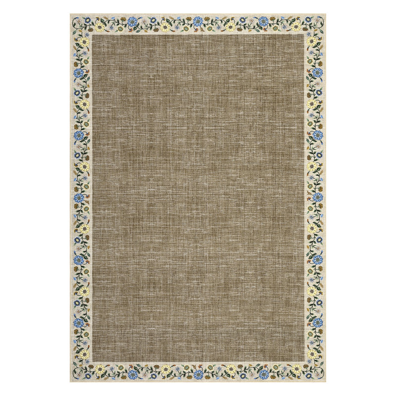 Washable Area Rug 4x6ft – Thin Low Pile Non-Slip Vintage Floral Edgeed Carpet, Mark Resistant Collapsible Modern Accent Mat for Living Room, Bedroom