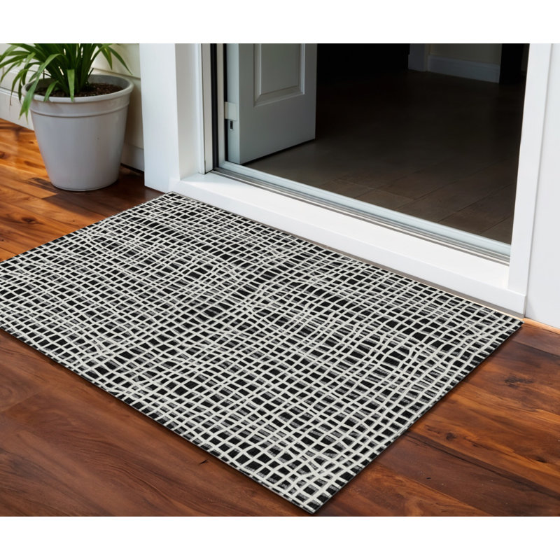 3' X 5' Gray And Silver Striped Washable Indoor Outdoor Area Rug
