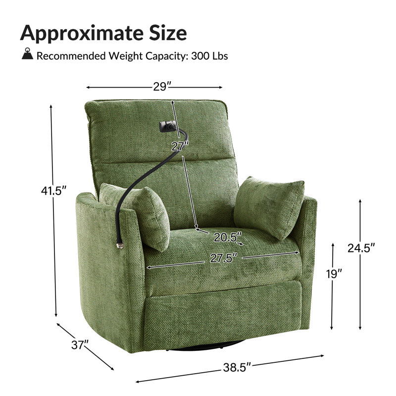 Fauteuil inclinable électrique pivotant de 38,5 po Myftar (ensemble de 2), Moss
