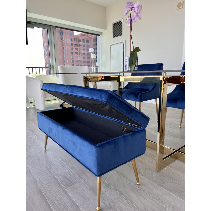 Sicilia Velvet Upholstered Storage Bench, Navy