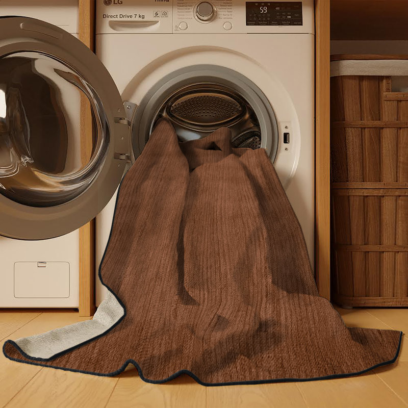 Machine Washable Solid Brown Area Rug, Square 3'