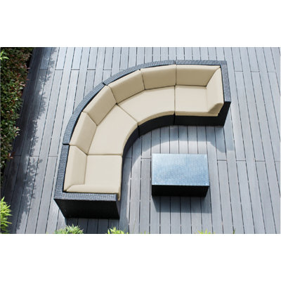 Ensemble de conversation en osier pour 4 personnes avec coussins Popham
