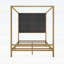 Lit à baldaquin moderne en or avec tête de lit tapissier en lin, structure en métal robuste et design élégant pour les chambres à coucher grand lit