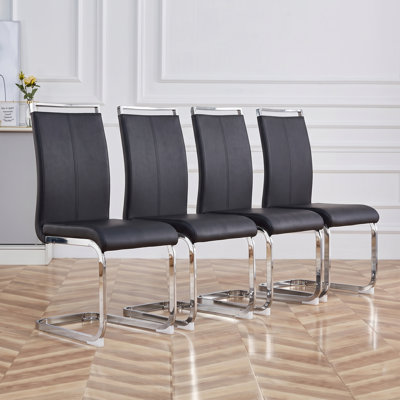 Modern Faux Leather High-Back Cantilever Dining Chairs with Top Handle