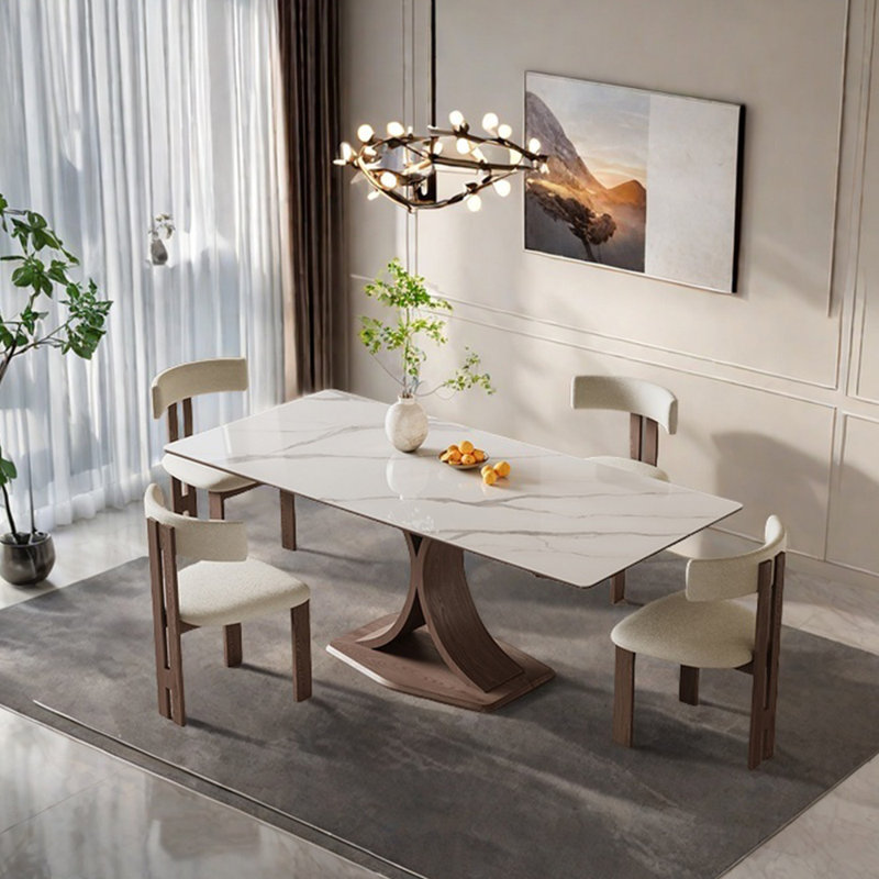 Ensemble de table de salle à manger rectangulaire en pierre frittée simple, H 29,53 po x L 70,87 po x l 35,43 po